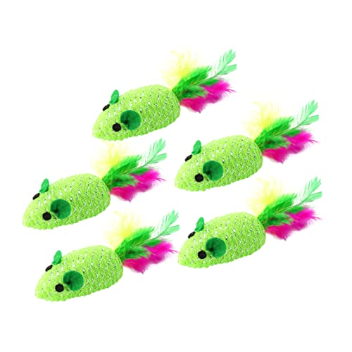 BCOATH 10pcs Woven Mouse Toy Cat Pet Toy Funny Feather Mouse for Cats Interactive