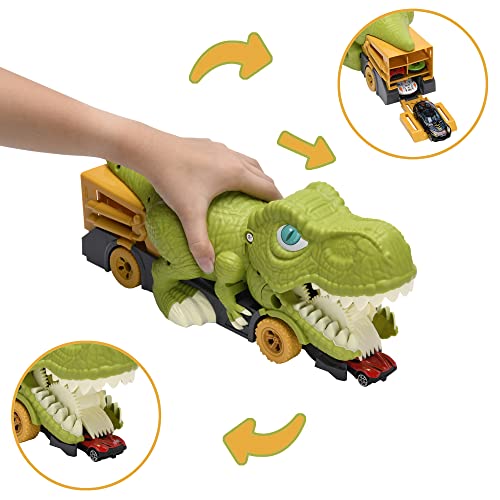 Awulo Dinosaur Car Swallowing Toy - Dinosaur Truck & 6 Mini Alloy Cars 6 Small Dino Eggs, Dinosaurs for Toddlers 1