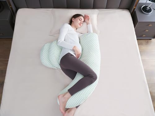 Oternal Pregnancy Pillow for Pregnant Women, Soft Pregnancy Body Pillow,Support for Back, HIPS, Legs, Maternity Pillow with Detachable and Adjustable Pillow Cover (Green)