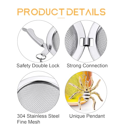 Tea Infuser 2 pcs TeaSanavie Tea Strainer Handmade Honey Bee & Spider Loose Leaf Tea Steeper Tea Ball with Bee Charm Pendant Tea Infusers for Loose Tea