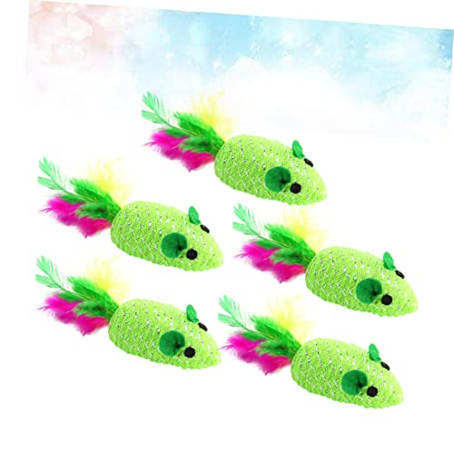 BCOATH 10pcs Woven Mouse Toy Cat Pet Toy Funny Feather Mouse for Cats Interactive