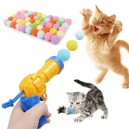 Mewlmart Interactive Cat Toys Cat Ball Launchers Enrichment Toys Pom Pom Balls50 Balls 1.2IN