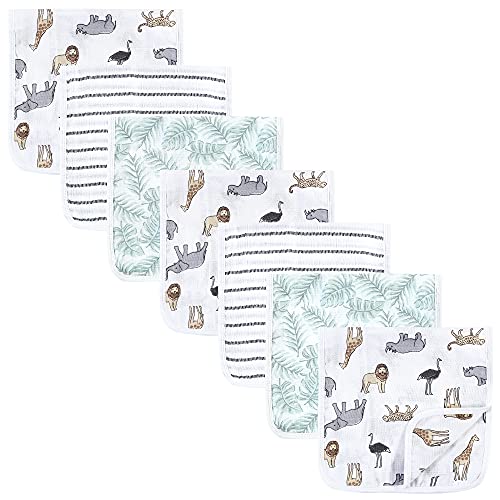 Hudson Baby Unisex Baby Muslin Burp Cloth 7pk, Modern Neutral Safari, One Size