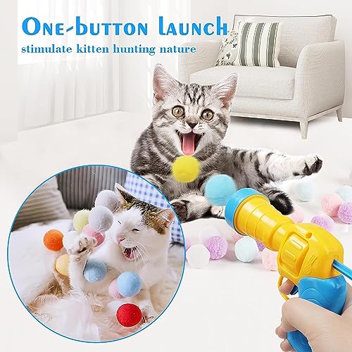 Mewlmart Interactive Cat Toys Cat Ball Launchers Enrichment Toys Pom Pom Balls50 Balls 1.2IN