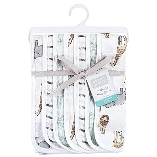 Hudson Baby Unisex Baby Muslin Burp Cloth 7pk, Modern Neutral Safari, One Size