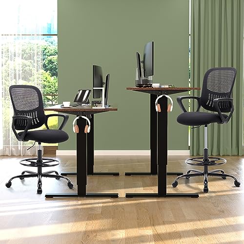 SMUG Drafting Chair Tall Office Chair Standing Desk Chair Counter Height Office Chairs with Fixed Armrests and Adjustable Foot-Ring, High-Density Sponge Thicker Seat for Bar Height Desk