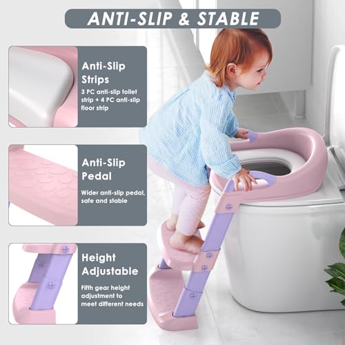 Zieyeen Potty Training Seat with Step Stool Ladder, Toddler Potty Training Toilet for Boys Kids, Potty Chair Adjustable Potty Seat for Toilet with Anti-Slip Wide Steps Splash Guard Safety Handles