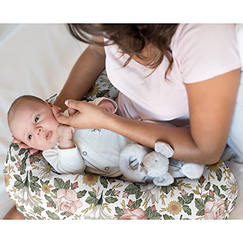 Sweet Jojo Designs Vintage Floral Boho Nursing Pillow Cover Breastfeeding Pillowcase for Newborn Infant Bottle Breast Feeding Pillow NOT Included Blush Pink Yellow Green Bohemian Shabby Chic Farmhouse