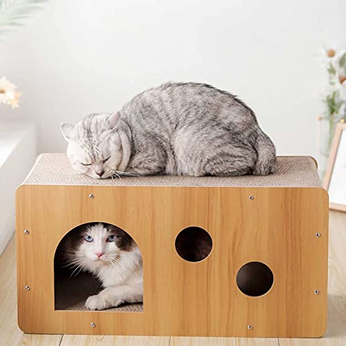 QIZEKLUM Cat Claw Sharpening House Cat house Box type Wooden Cat Cardboard house Claw Scratcher Corrugated cardboard 2-in