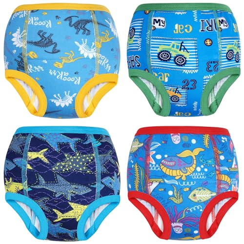 MooMoo Baby Absorbent Training Underwear 4 Packs Toddler Potty Training Pants for Boys and Girls-Cotton 3T