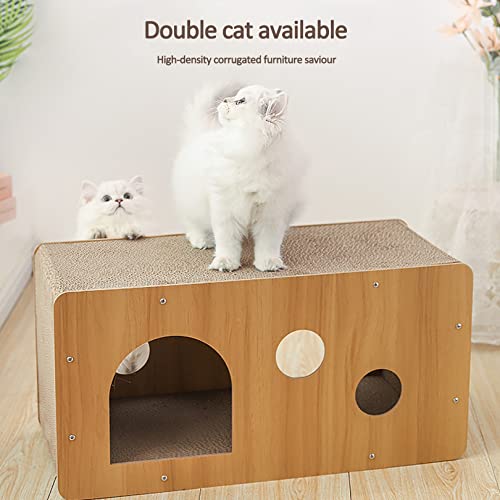 QIZEKLUM Cat Claw Sharpening House Cat house Box type Wooden Cat Cardboard house Claw Scratcher Corrugated cardboard 2-in