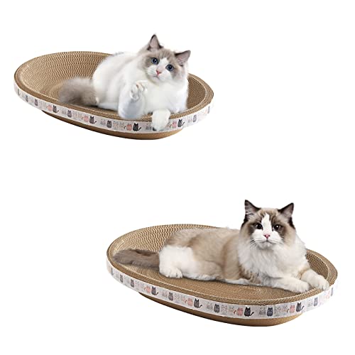 2 Oval Cat Scratcher Cardboard, Corrugated Cardboard Scratch Pads, Cat Scratching Lounge Bed, Cat Scratcher Cardboard Bowl, Cat Training Scratching Toy, for Cardboard Cat Scratcher Bed