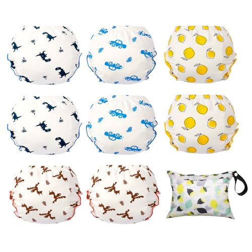 EZ Moms 8 Packs Baby Potty Training Underwear for Boys 100% Cotton 7 Layer Thick Absorbent Potty Training Pants 9M Ruffled Soft Waterproof Underwear for Toddlers Pee Pants with 1pc Wet Bag