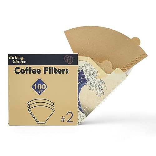 Bake Choice Coffee Filters #2 Cone Paper, # 2 Cone Shaped Unbleached All Natural Compostable Coffee Filters 100 Count, Biodegradable and Compostable, No Blowout