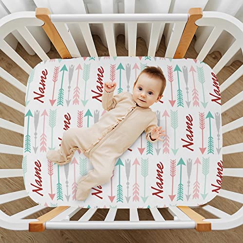Personalized Baby Playard Sheets, Customized Mini Crib Sheet with Name, Custom Name Pack and Play Sheet Fitted Playard Mattress for Baby Boys Girls, Gift for Infant Toddler Newborn, Arrow