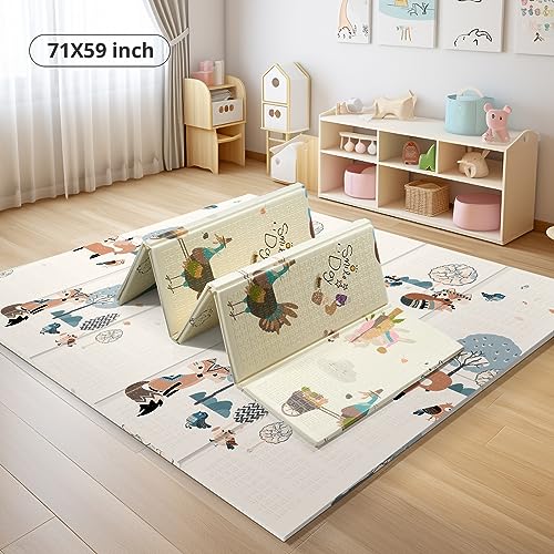 Baby Play Mat, Reversible, Waterproof Foam Padded Play Mat for Infants, Babies, Toddlers, Plays and Tummy Time, Foldable