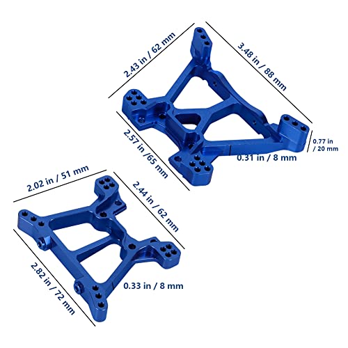 WEISHUJI Aluminum Rear Shock Tower, Aluminum Front and Rear Shock Tower for 1/10 Traxxas Slash 4x4 Replacement of Part 6838 6839 (2-Pack) (Navy Blue)