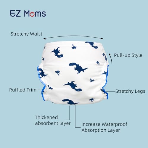 EZ Moms 8 Packs Baby Potty Training Underwear for Boys 100% Cotton 7 Layer Thick Absorbent Potty Training Pants 9M Ruffled Soft Waterproof Underwear for Toddlers Pee Pants with 1pc Wet Bag