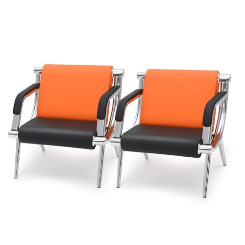 Walmokid Waiting Room Chairs with Armrest, PU Leather Office Furniture, Lobby Conference Reception Chairs, Office Guest Seating for Clinic,Airport,Hospital,Barber,Salon,Bank (Orange &Black