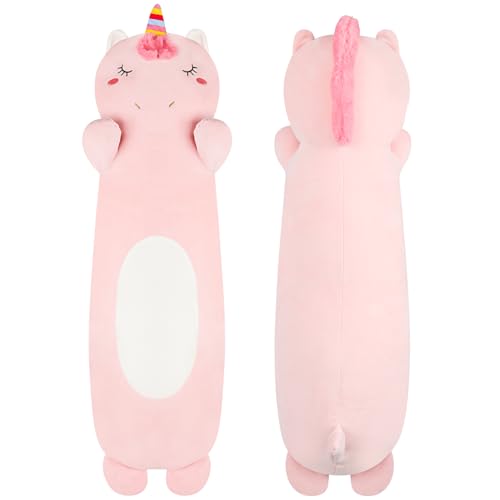 HAIJUNYA 36” Long Unicorn Plush Body Pillow, Kawaii Cute Pink Unicorn Stuffed Animals, Hugging Squishy Pillow Soft Plushies Toys, Gifts for Girls Boys Kids Birthday Easter