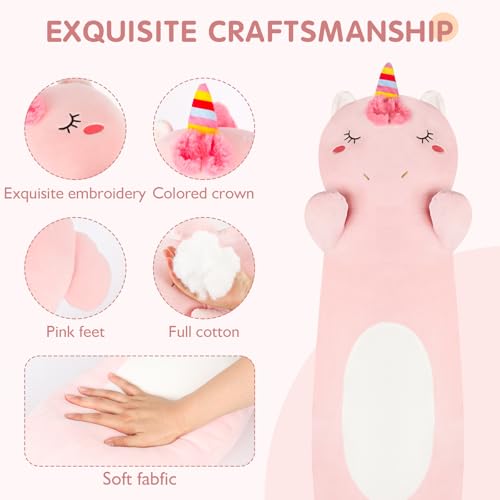 HAIJUNYA 36” Long Unicorn Plush Body Pillow, Kawaii Cute Pink Unicorn Stuffed Animals, Hugging Squishy Pillow Soft Plushies Toys, Gifts for Girls Boys Kids Birthday Easter