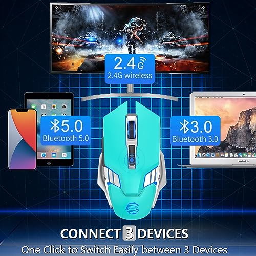 Green Wireless Mouse Gaming Mice Bluetooth with 3-Modes(BT5.0+BT3.0+2.4GHz), RGB Backlit, Silent Click, Light Up Quiet Computer Mouse for Laptop, PC, Chromebook, MacBook, iPad, Tablet, Games, Office