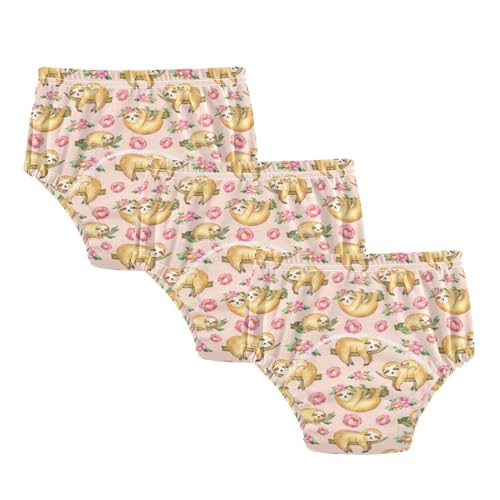 Wusikd Toilet Training Pants Sloth Toddler Potty Training Underwear Pink Flowers 3 Pack for Boys Girls 3T