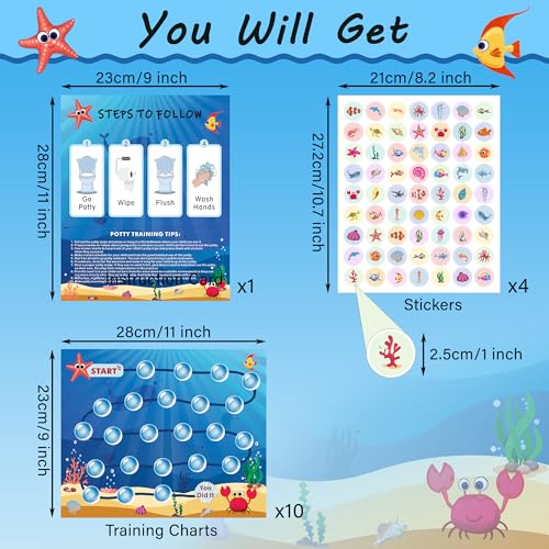 ZCCLINN 15PCS Potty Training Chart Stickers Reward for Toddlers Boys Girls - Ocean Animals Potties Trained Chart for Baby Kids, Under The Sea Animal Shark Theme Stickers Going Toilet
