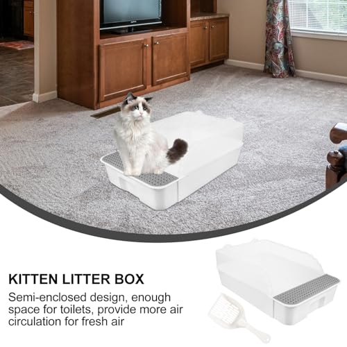 POPETPOP Box Cat Litter Box Extra Large Cat Litter Mat Self Cleaning Litter Boxes Corner Cat Litter Box Cat Litter Pan Toilet Kitten Litter Small Litter Box Cat Kitten Litter Box Pp White