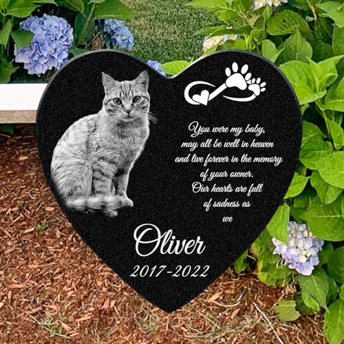 ADFSTONE Heart Shaped Pet Memorial Stones Personalized Dog Remembrance Gifts, Customized Cat Picture Grieving Plaque, DIY Gravestone, Custom Sympathy Photo Gift, Animal Grave Markers