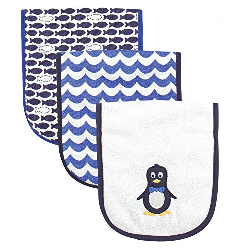 Luvable Friends Unisex Baby Cotton Burp Cloths with Fiber Filling, Mr. Penguin, One Size