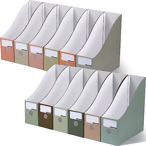 Colarr 12 Pack Cardboard Magazine Holders 12 Colors Magazine Storage Box with Label Stickers File Organizer Folder Book Holder for Desk Desktop Document Organizer for Office School (Morandi Color)