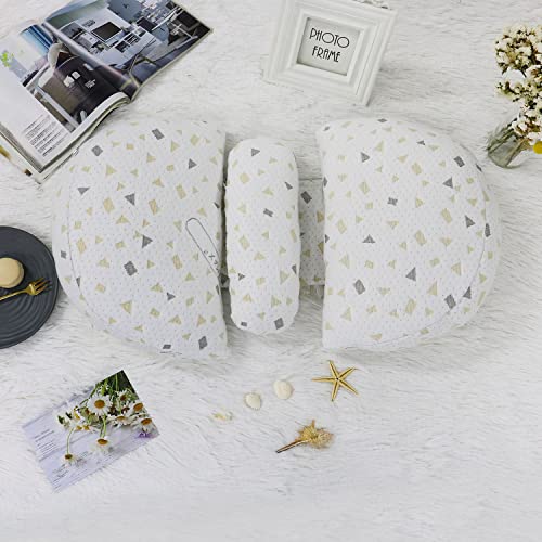 Lacomfy Pregnancy Pillow for Side Sleeper, Double Wedge Maternity Pillow with Belly, Waist & Back Support, Detachable Pillowcase, Removable Filling, Easy to Wash, White Dot