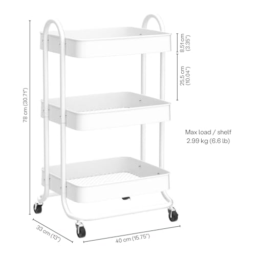 Craftelier - Metal Organization Trolley with 3 Trays | 4 Swivel Castors 360º with Brakes | Max. Tray Load 2