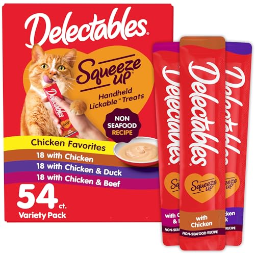 Delectables Squeeze Up Non-Seafood Variety Pack, Creamy Squeezable Puree, Lickable Wet Cat Treats, Grain Free, No Added Fillers, No By-Products, No Added Preservatives