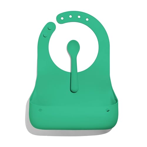 Avanchy Silicone Baby Bibs, Waterproof, Adjustable, BPA Free, Soft Unisex Set for Toddlers with Matching Spoon, Green