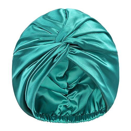 LUKACY Silk Satin Bonnet for Sleeping, Large Adjustable Silk Satin Hair wrap Hair Cap for Women Curly Hair Accessories Blackishgreen