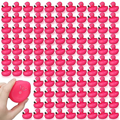 Honoson Flamingo Rubber Duckies Bulk Pink Flamingos Bath Toys Floating Squeak Seasonal Holiday Rubber Ducks for Baby Shower Party Favors, Cake Decoration, Classroom Prizes(50 Pcs)
