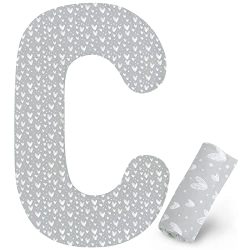 Pregnancy Pillow Cover C Shaped, Full Body Pillowcase for Maternity Pillow, Ultra Soft & Smooth, Universal Fit, Grey Heart Print
