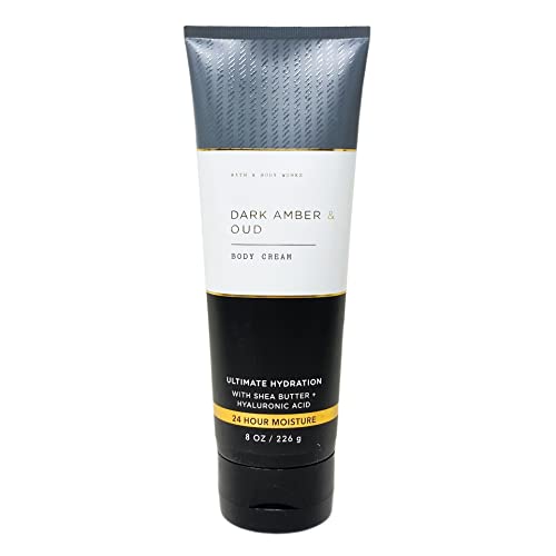 Bath & Body Works Men's Collection Dark Amber & Oud 2 Piece Bundle - Body Cream and Shower Gel - with a Cabin Spice Bar Soap - Full Size