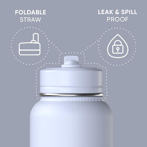 Hydrapeak 32oz Sport Insulated Water Bottle with Straw or Chug Lid, Leak & Spill Proof, Keeps Drinks Cold for 24 Hours, Hot for 12 Hours, Premium Stainless Steel Water Bottles (32oz, Ice)