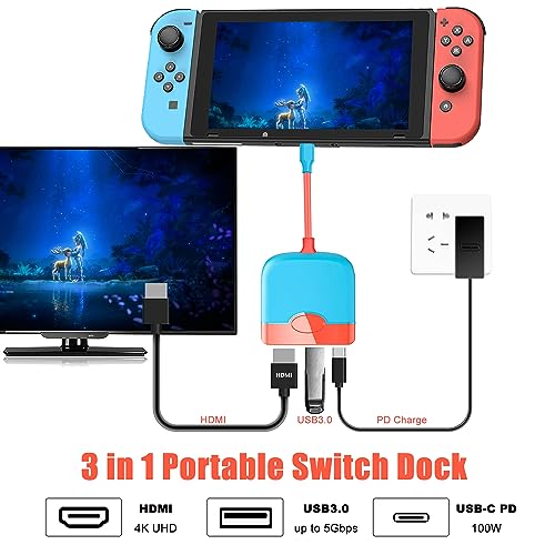 Hxwlo Switch Dock for Nintendo Switch/OLED, Switch Dock Station for TV Portable Switch Dock for Nintendo Switch Docking Station with HDMI/PD/USB3.0, Switch HDMI Adapter for Nintendo Switch Accessories