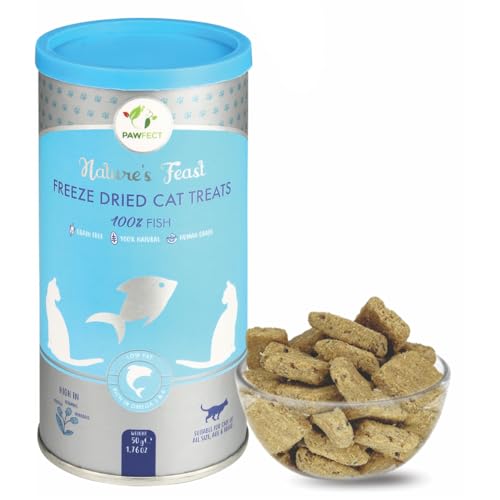 Pawfect Treats Freeze Dried Cat Treats - Fish Treats for Cats | Provides Omega3 | Supports Eye Health & Digestion | Maintains Joint Health | Grain-Free (1.7oz)