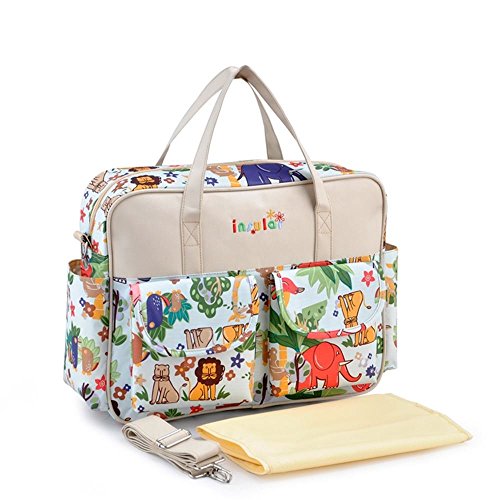 Kamay's Multifunctional Waterproof Mummy Shoulder Bag Diaper Bag Chic Nappy Changing Bag Tote/Messenger Style Large Light Weight with Changing Mat, Adjustable Straps (Animal Pattern)