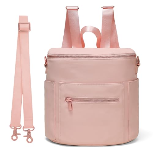 miss fong Pink Small Diaper Bag Mini Diaper Bag, Leather Diaper Bag Backpack Mini Backpack with 14 Pockets Insulated Pockets & Shoulder Straps