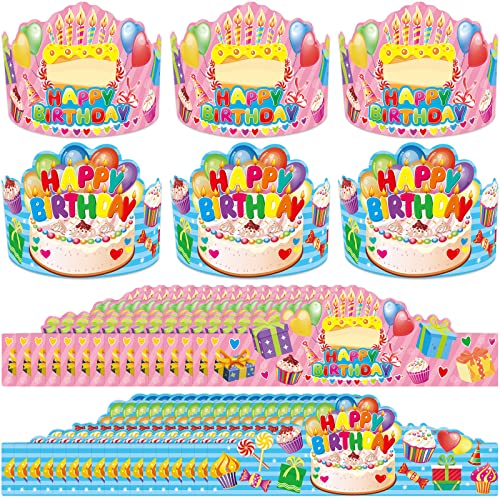 WorldBazaar Birthday Hats for Kids Classroom 36 Pack Happy Birthday Crowns with Badge Stickers Teacher Classroom School Family VBS Party Supplies