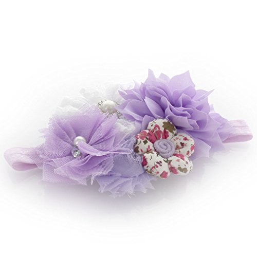 My Lello Baby Headband Shabby Fabric Flower Cluster Stretchy Elastic Lavender Floral