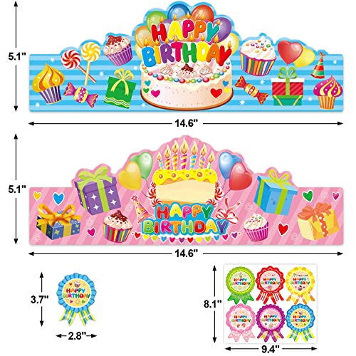 WorldBazaar Birthday Hats for Kids Classroom 36 Pack Happy Birthday Crowns with Badge Stickers Teacher Classroom School Family VBS Party Supplies