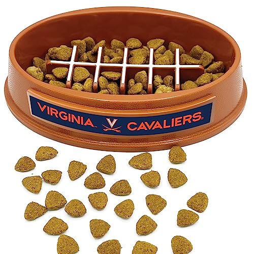 NCAA Super-Bowl - Virginia Cavaliers Slow Feeder Dog Bowl. Football Design Slow Feeding Cat Bowl for Healthy Digestion. Non-Slip Pet Bowl for Large & Small Dogs & Cats