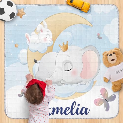 Personalized Baby Playmat with Name - Personalized Blue Baby Playmat - Washable Baby Play Mat Portable Playmat for Babies, Foldable Toddler Playpen Mat Non-Slip Baby Mat(43